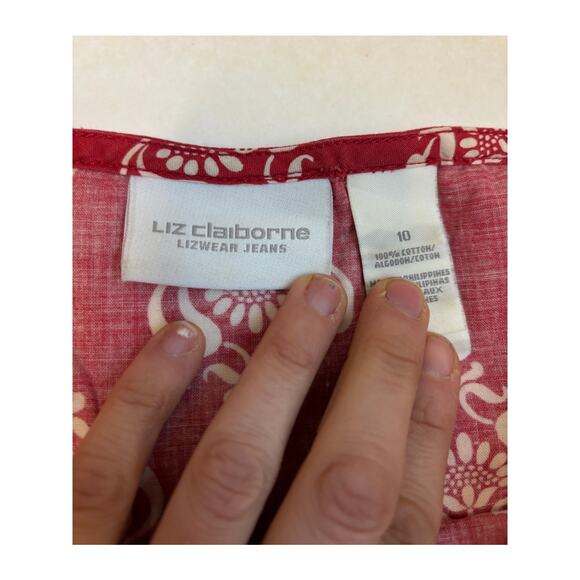 Liz Claiborne Women's Red Spring Summer Dress Size Medium 10 Cotton Fit & Flair - Picture 4 of 7